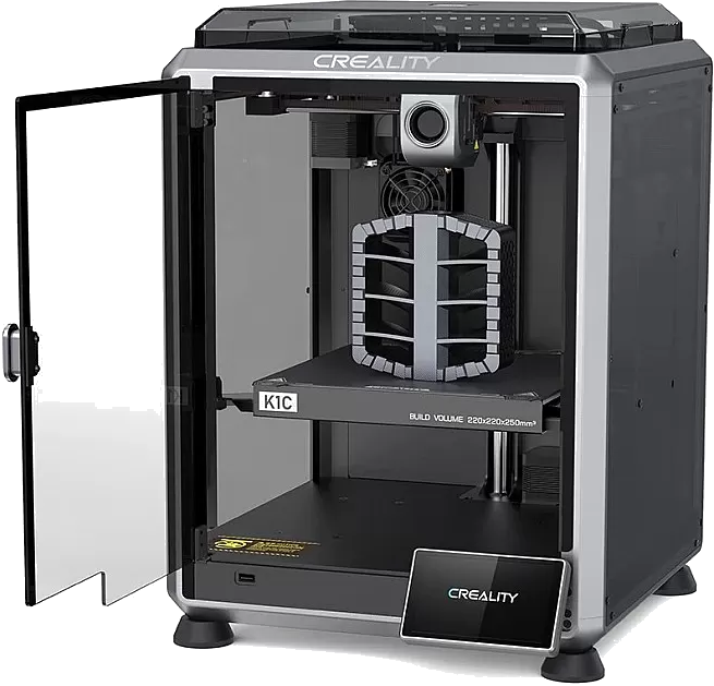 Impresora Creality K1C con puerta abierta